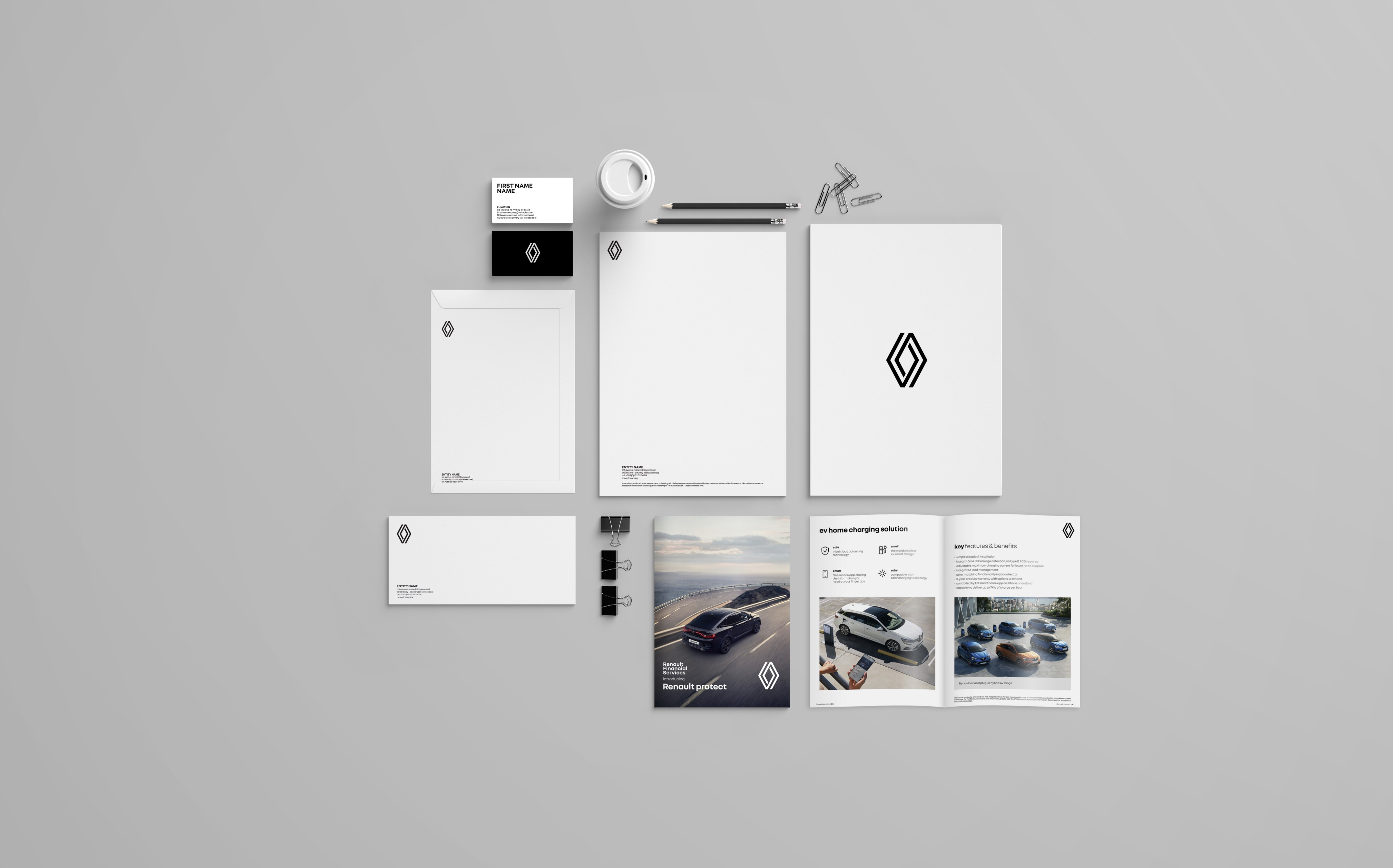 Branded dealership stationery, envelopes and brochure set